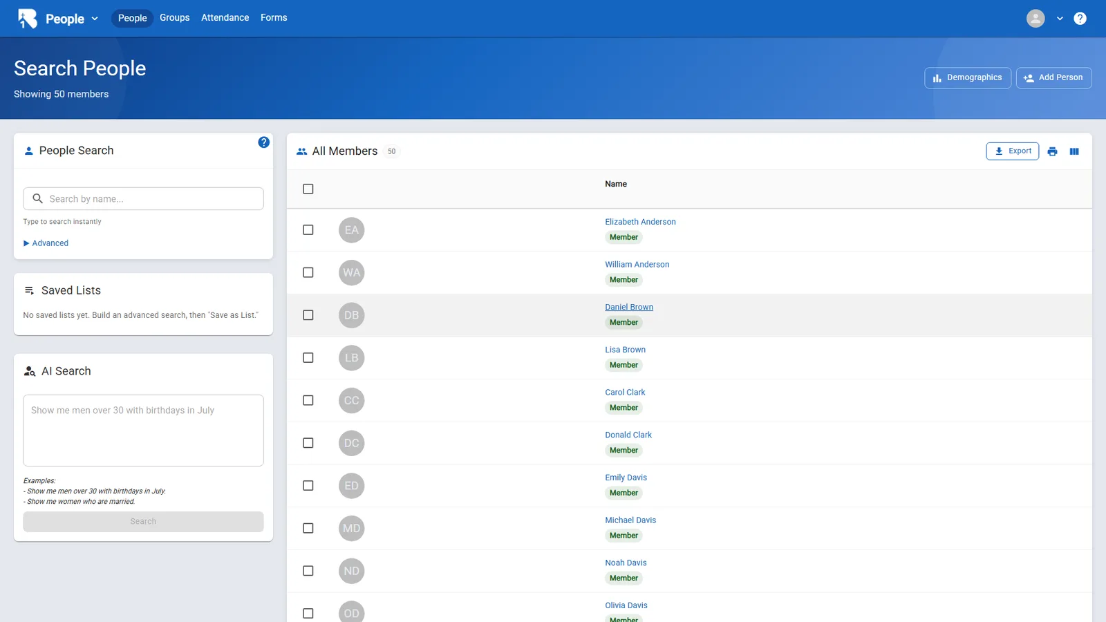 B1Admin people search dashboard